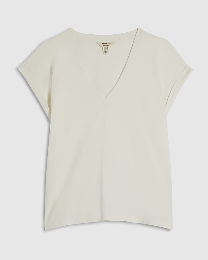 White Cotton Short Sleeve V Neck T-shirt