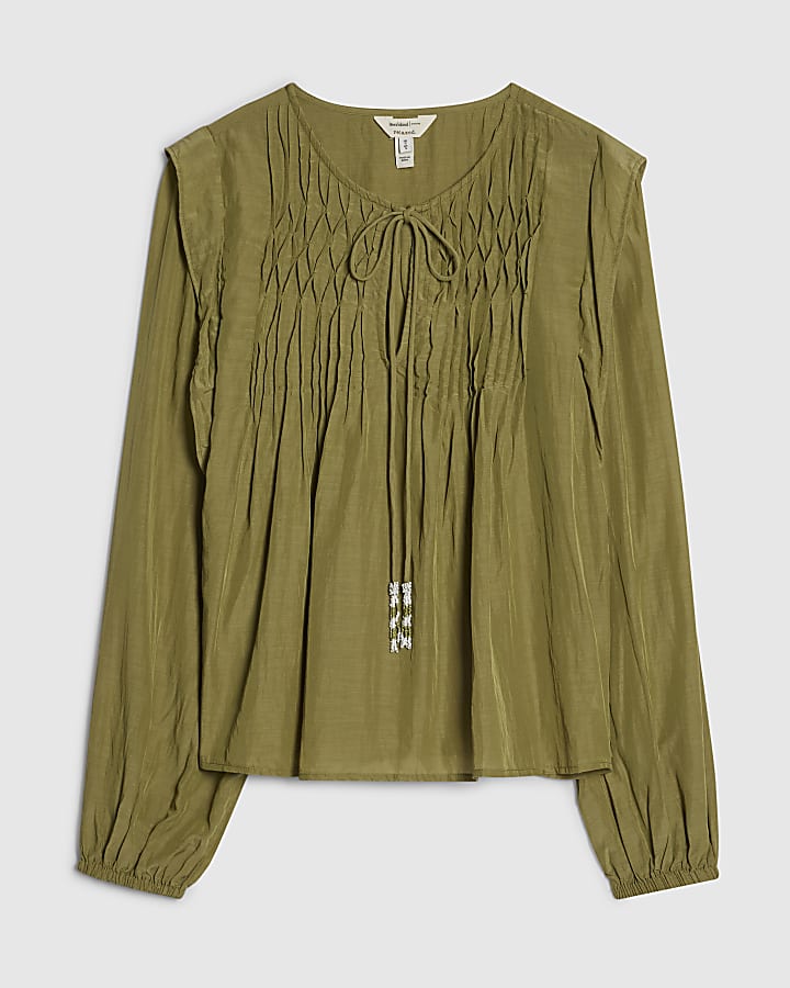 Khaki Smock Yoke Blouse
