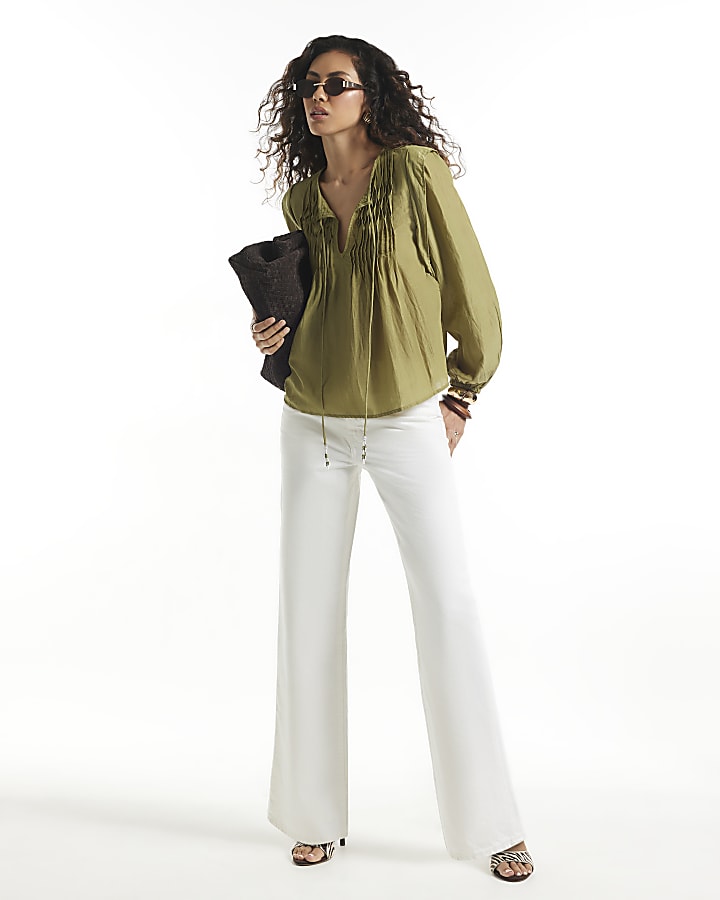 Khaki Smock Yoke Blouse