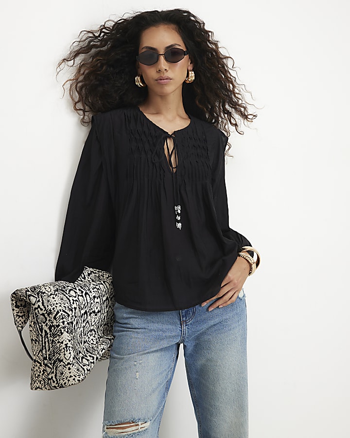 Black Smock Yoke Blouse