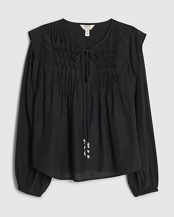 Black Smock Yoke Blouse