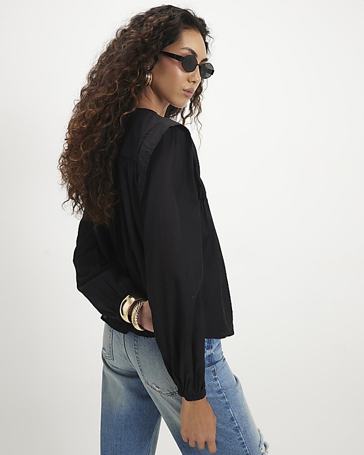 Black Smock Yoke Blouse