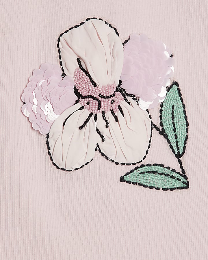Pink Cotton Blend Embellished Tank Top