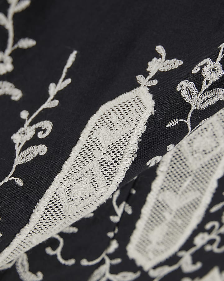 Black Halter Cutwork Hem Top
