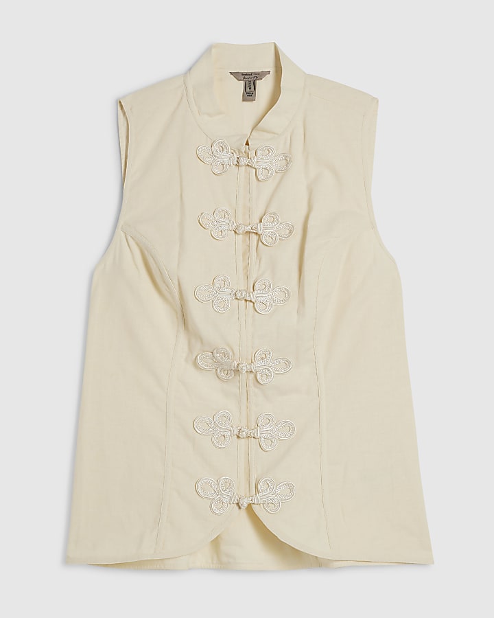 Cream Sleeveless Stand Up Collar Drummer Top