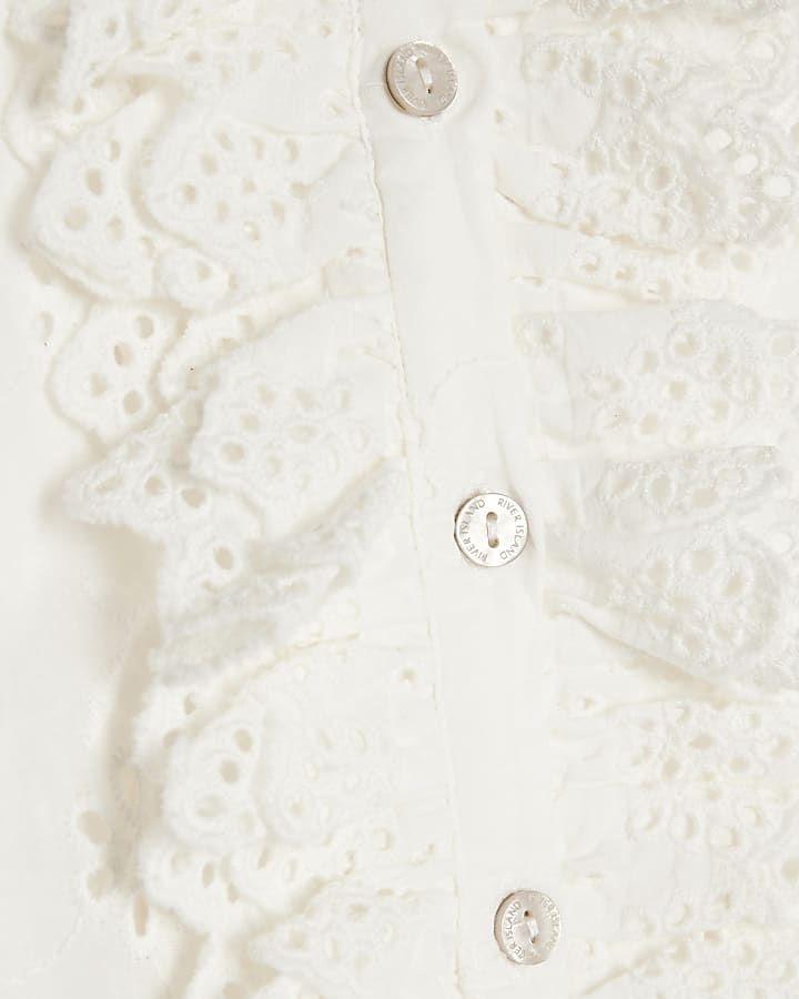 White Cotton Broderie Ruffle Blouse