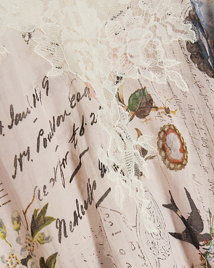 Cream Poem Print Lace Cami Top