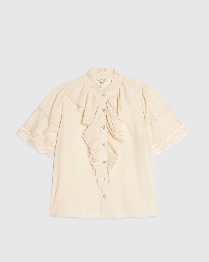 Pink Short Sleeve Ruffle Blouse