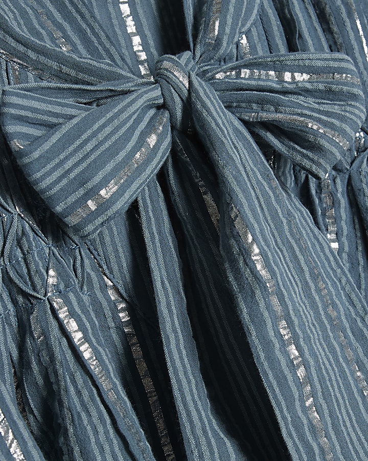 Blue Glitter Stripe Tie Blouse