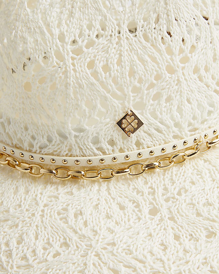 Cream Cut Out Studded Band Fedora Hat