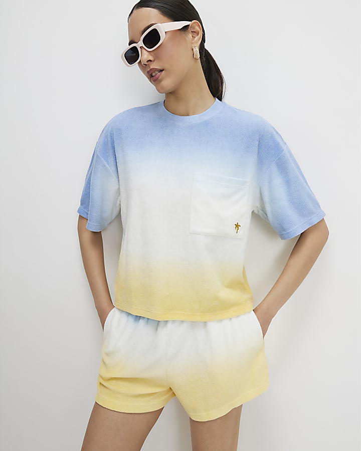 Blue Ombre Towelling T-Shirt