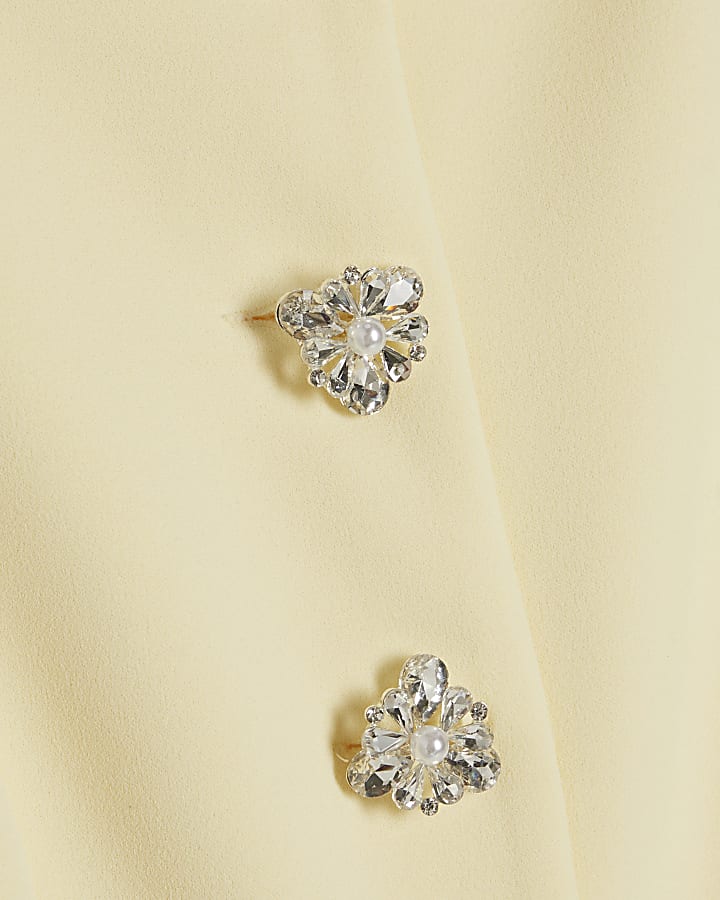 Yellow Short Sleeve Diamante Button Playsuit