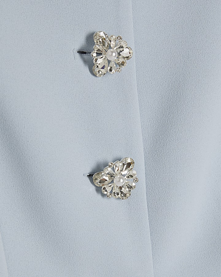 Blue Short Sleeve Diamante Button Playsuit