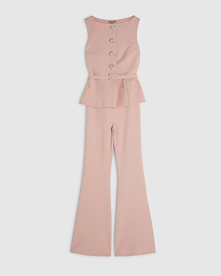 Pink Diamante Button Jumpsuit