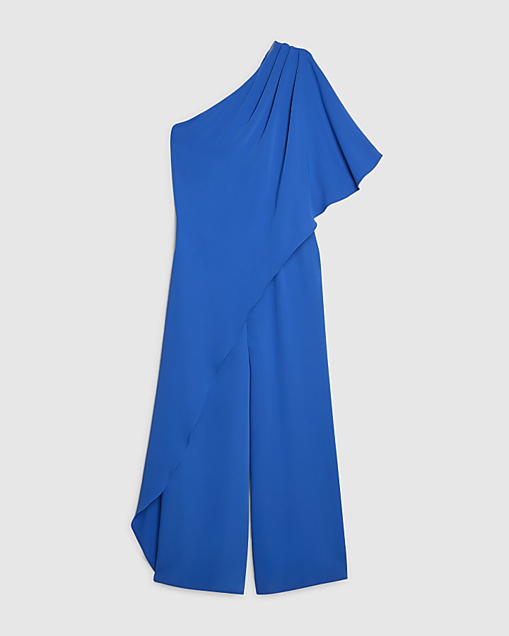 Blue One Shoulder Overlay Jumpsuit