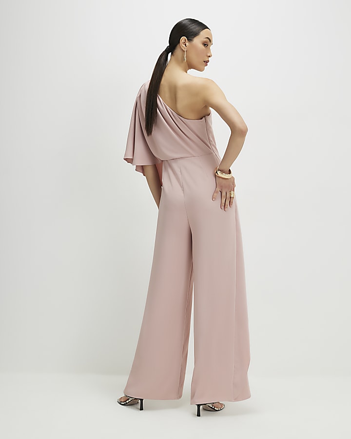Pink One Shoulder Overlay Jumpsuit