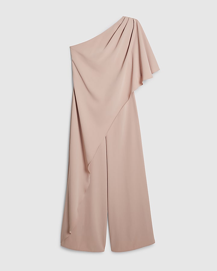 Pink One Shoulder Overlay Jumpsuit