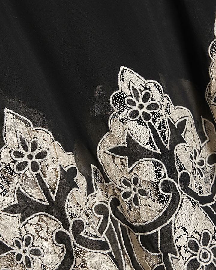 Black Cutwork Lace Cape Top