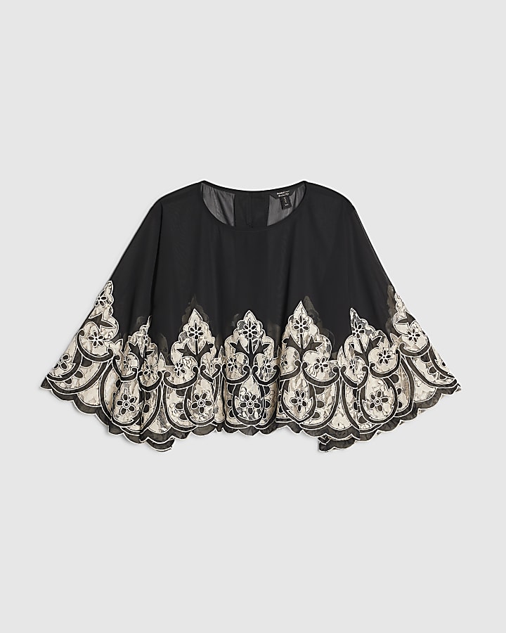 Black Cutwork Lace Cape Top