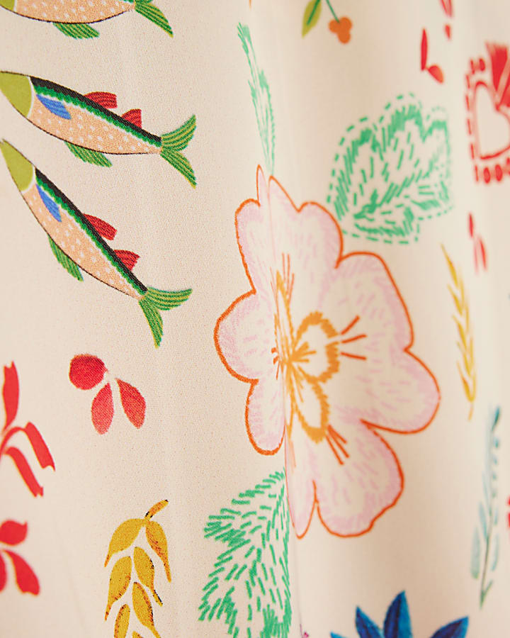 Cream Lace Trim Printed Bandeau Top