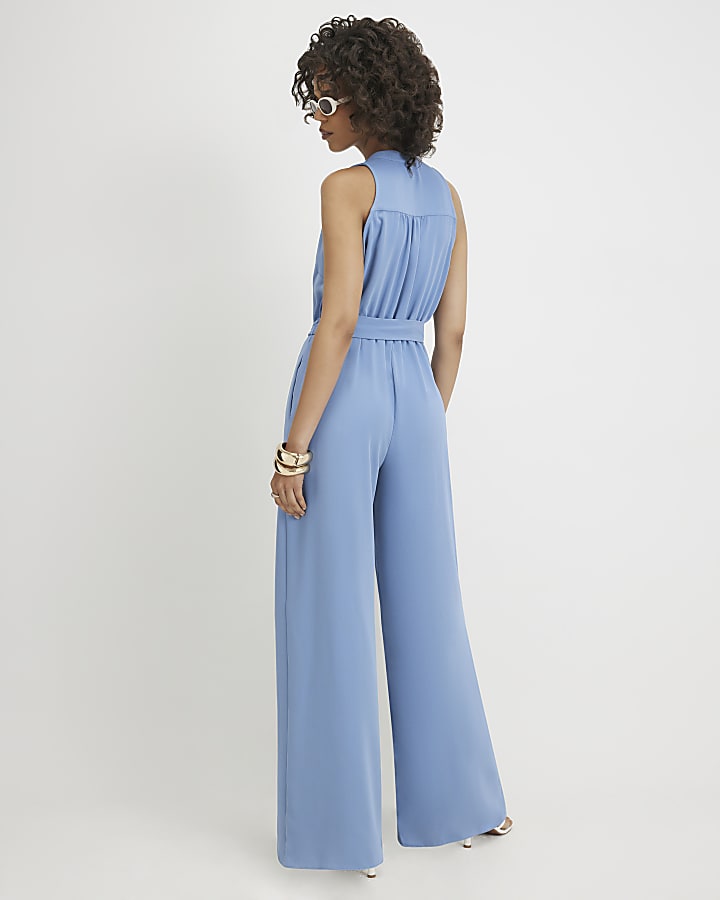 Blue 80s Wide Leg Jumpsuit