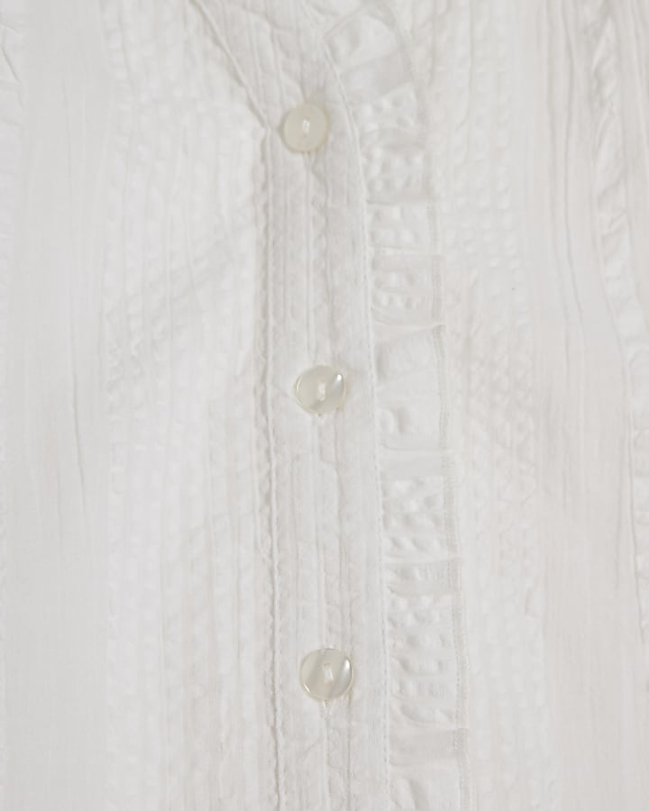 White Cotton Short Sleeve Lace Detail Top