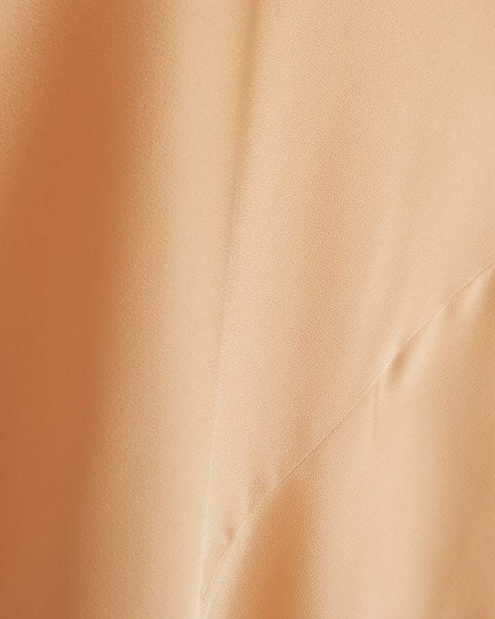 Orange Lace Trim Asymmetric Halter Neck Top
