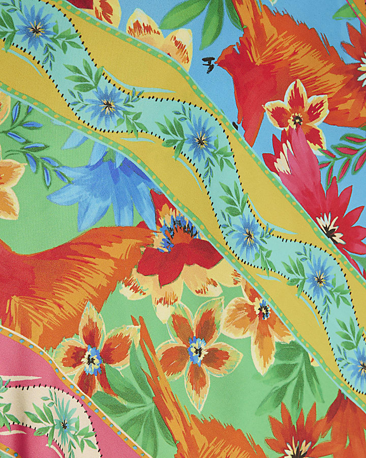 Orange Tropical Print Halter Neck Maxi Dress