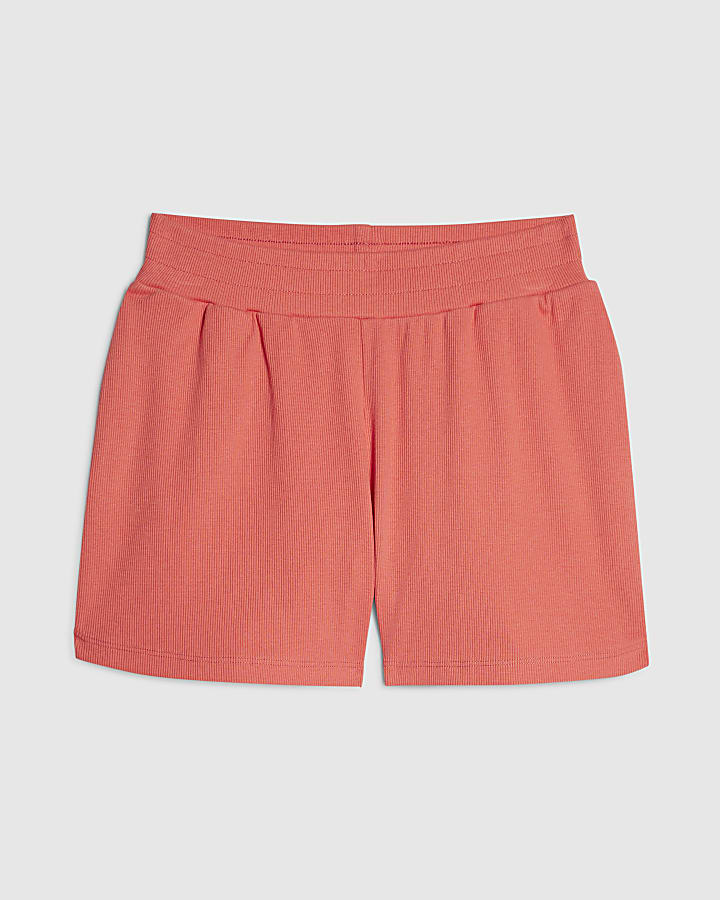 Orange Cotton Blend Ribbed Runner Shorts