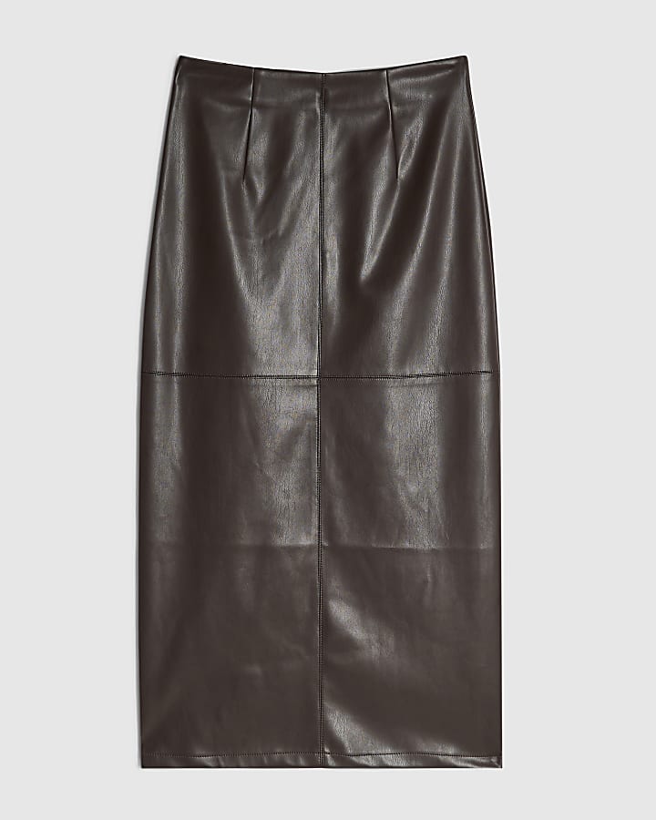 Purple Faux Leather Pencil Midi Skirt