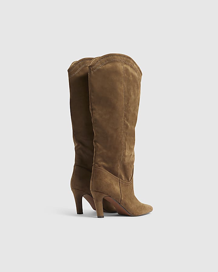 Brown Faux Suede Knee High Boots