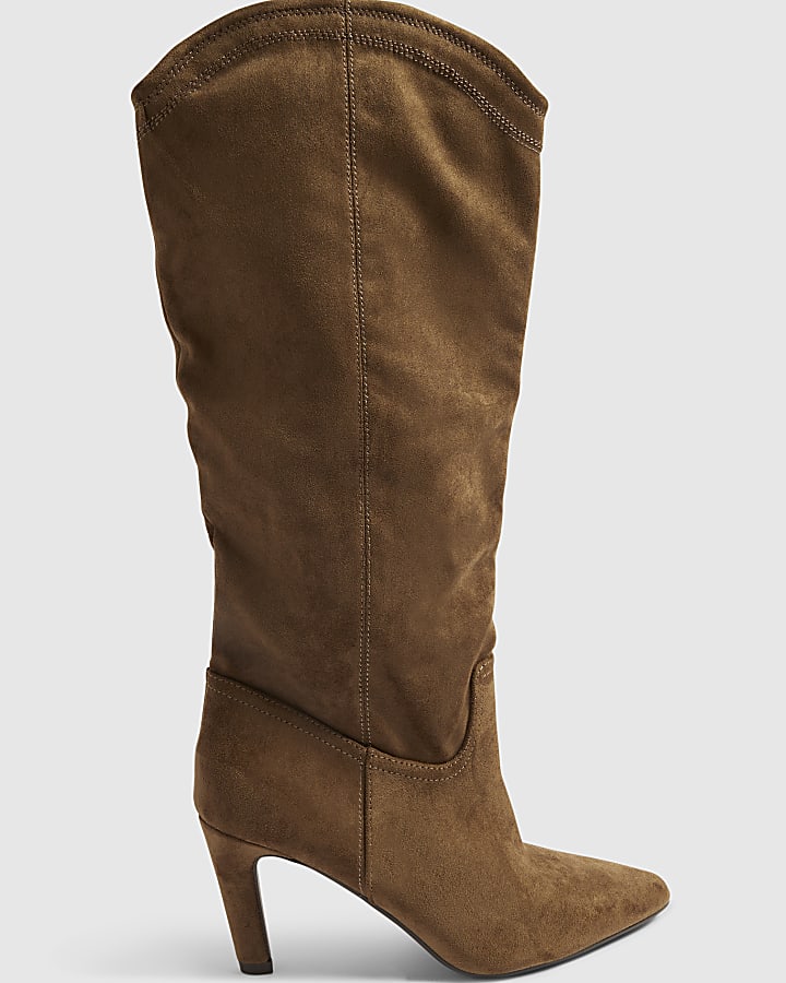 Brown Faux Suede Knee High Boots