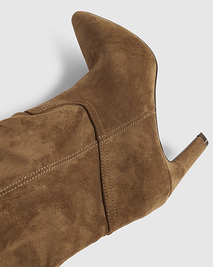Brown Faux Suede Knee High Boots