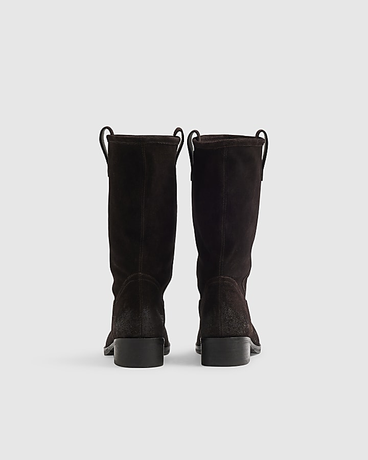 Brown Suede Flat Ankle Boots