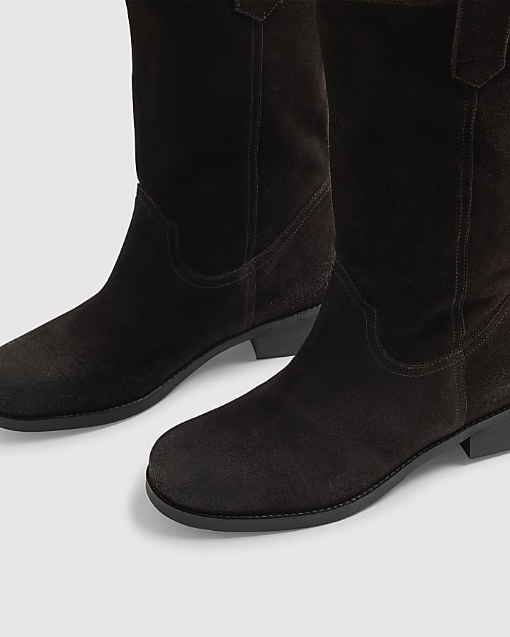 Brown Suede Flat Ankle Boots