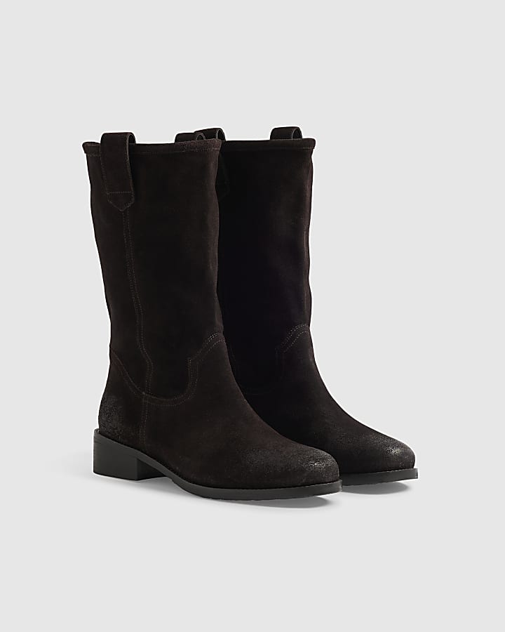 Brown Suede Flat Ankle Boots