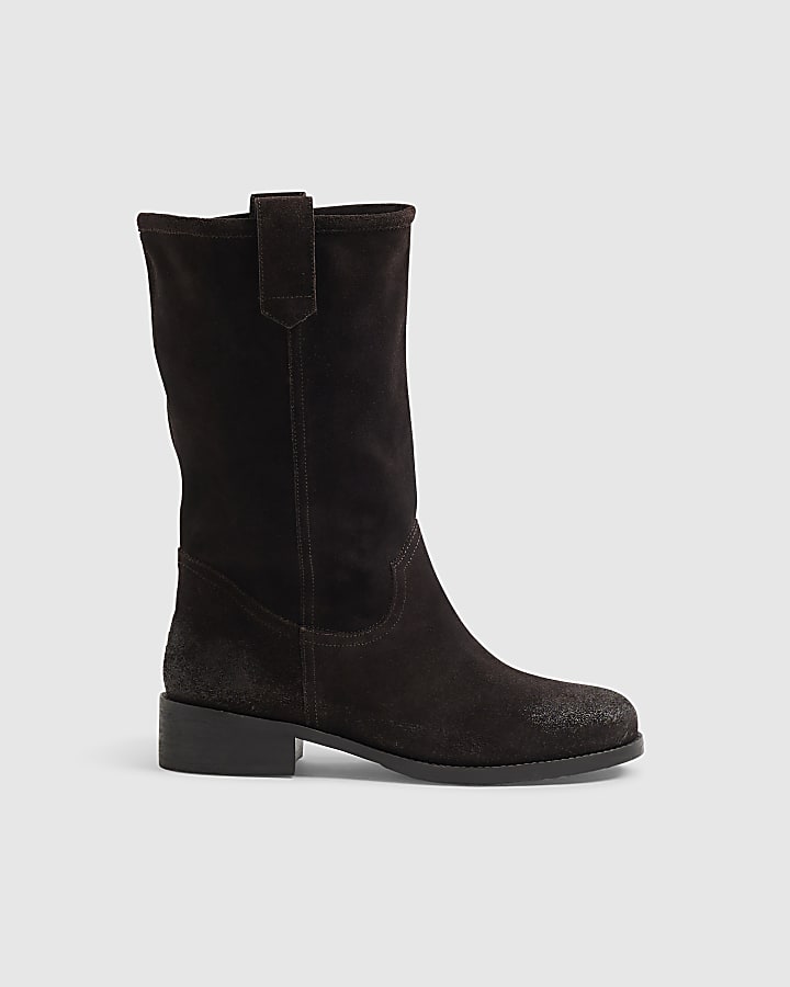 Brown Suede Flat Ankle Boots