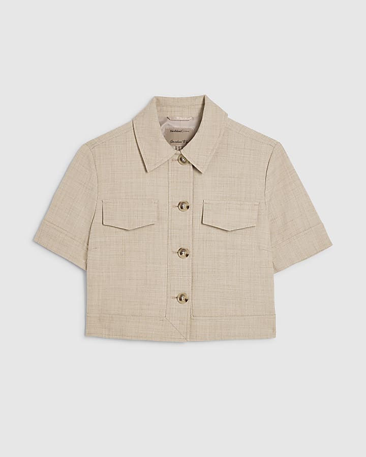 Beige Pocket Detail Cropped Jackt
