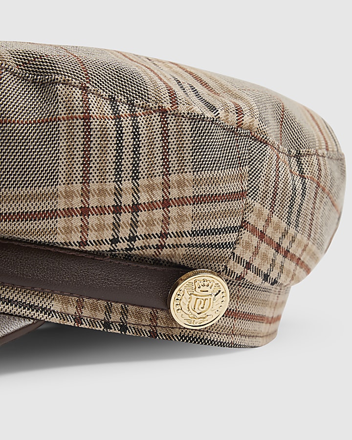Brown Check Baker Boy Hat