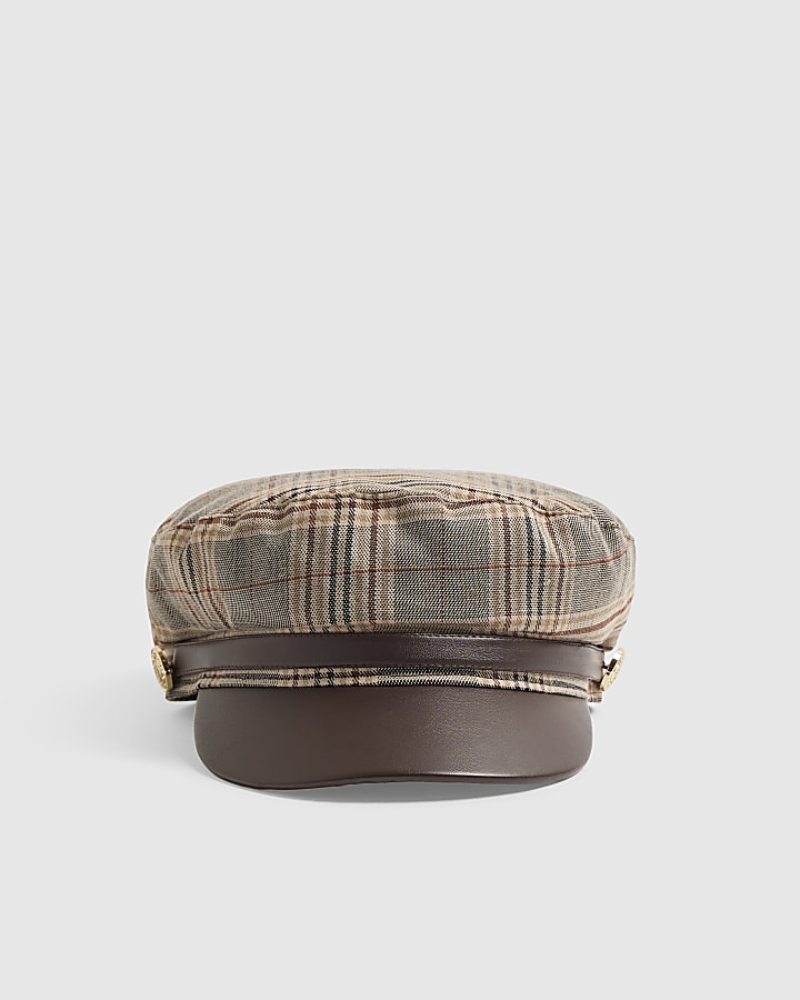 Brown Check Baker Boy Hat