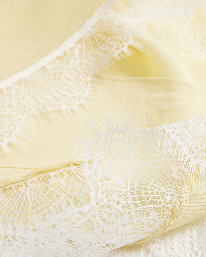 Yellow satin lace trim scarf