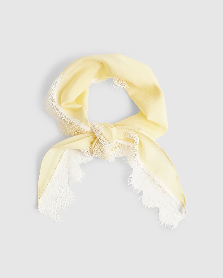 Yellow satin lace trim scarf