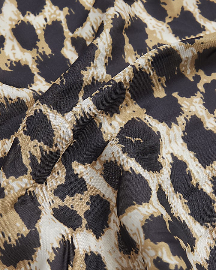 Brown Leopard Lace Trim Scarf