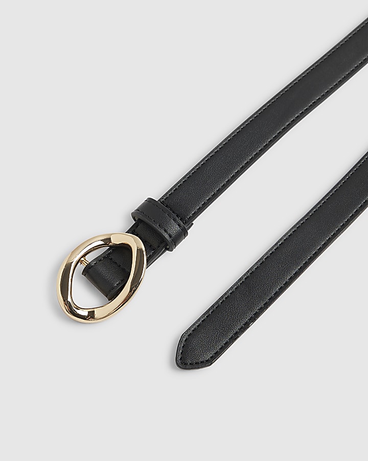 Black Oval Buckle Slim Belt