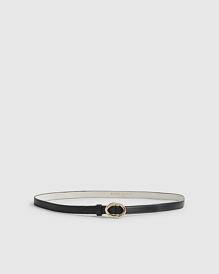 Black Oval Buckle Slim Belt