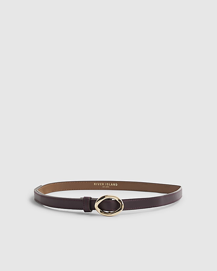 Burgundy Oval Buckle Slim Belt