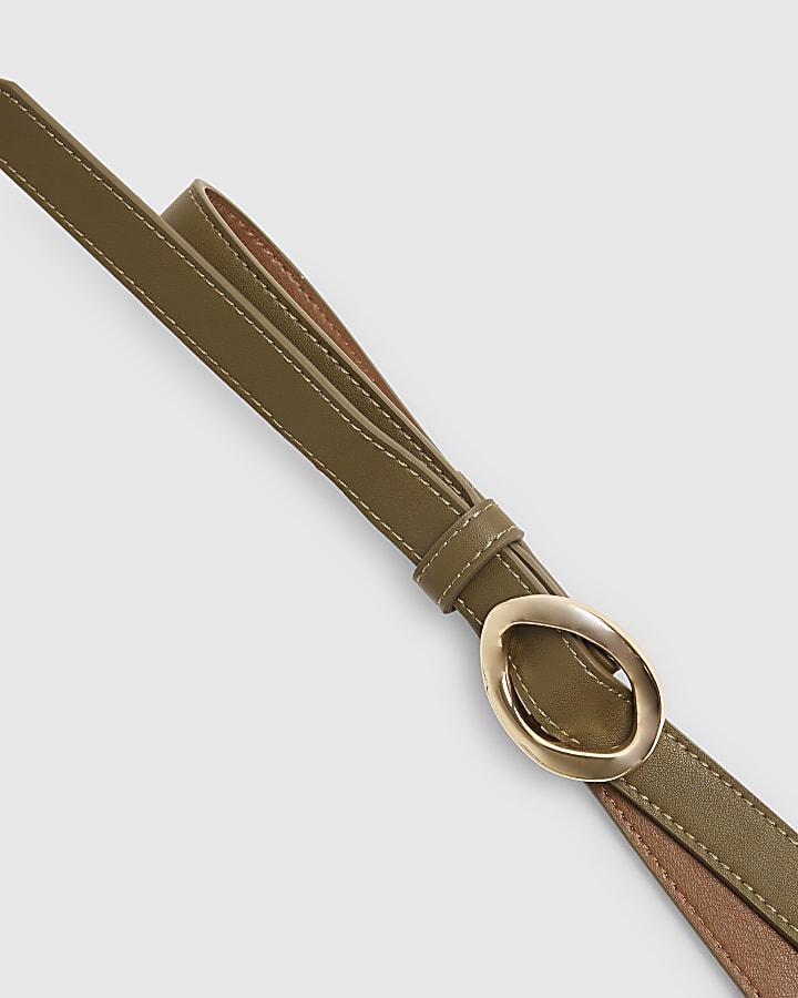 Green Oval Buckle Slim Belt