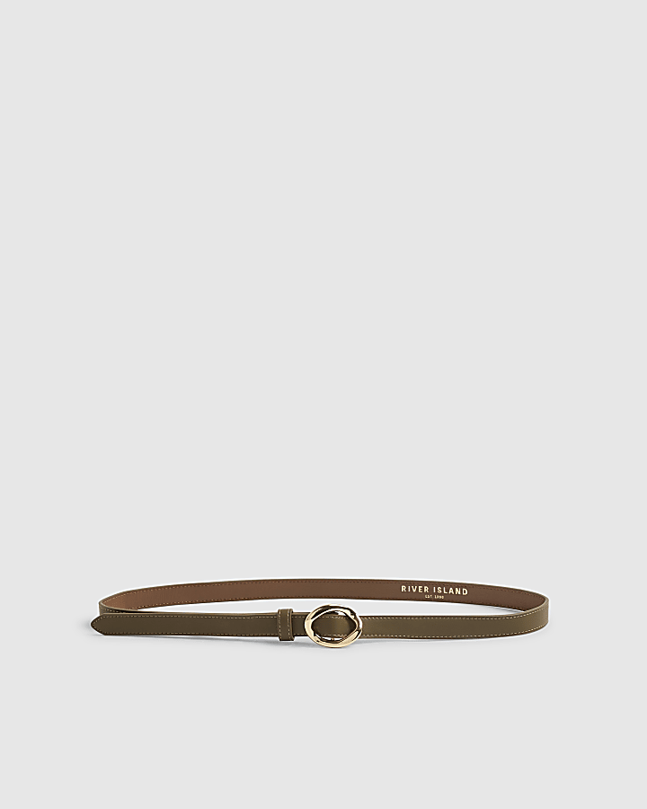 Green Oval Buckle Slim Belt