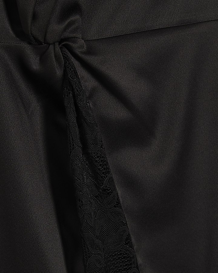 Black Satin Twist Side Mini Dress