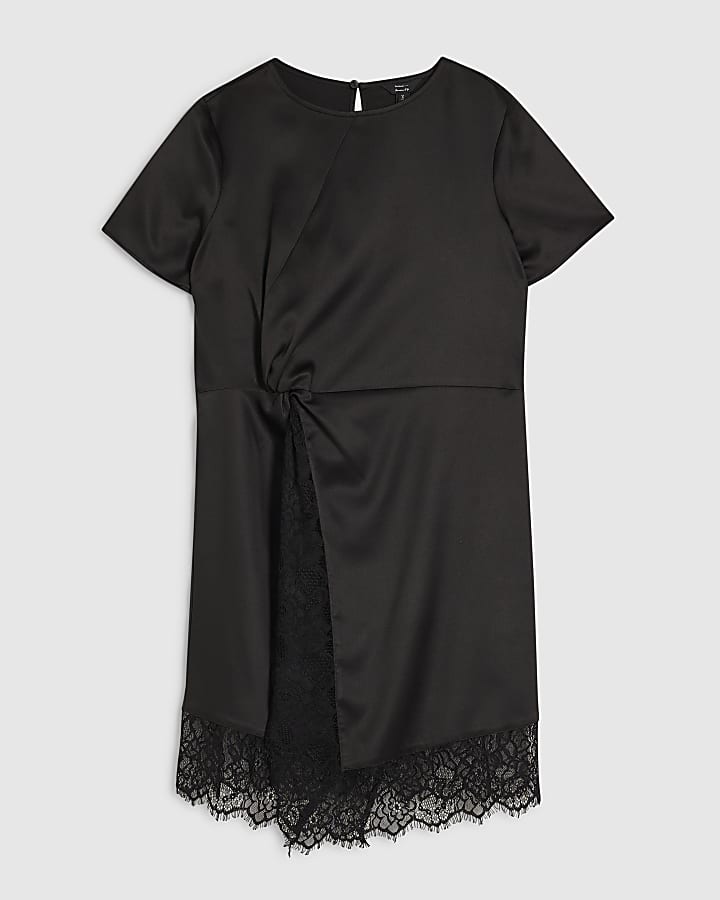 Black Satin Twist Side Mini Dress